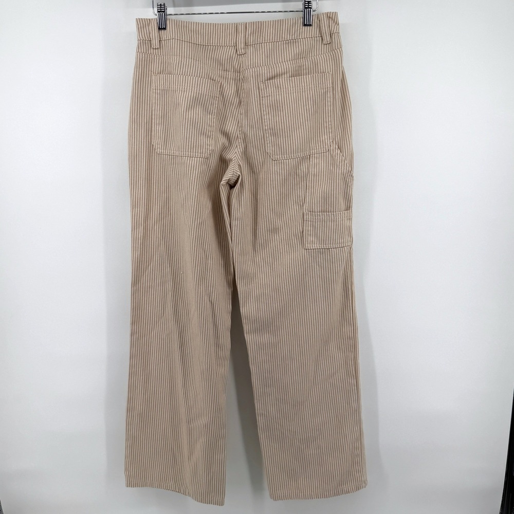Cali 1850 Pants Striped Carpenter 9 Tan Womens Utility Straight Leg Trousers - Picture 2 of 6